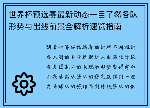 世界杯预选赛最新动态一目了然各队形势与出线前景全解析速览指南 世界杯预选赛最新动态一目了然各队形势与出线前景全解析速览指南